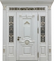 Парадная входная группа с терморазрывом, капителями, ковкой, стеклами и МДФ белого цвета со шпоном